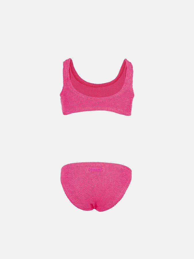 Mc2 Saint Barth Bikini Classico Crinkle Da Bambina Rosa Fluo Baker