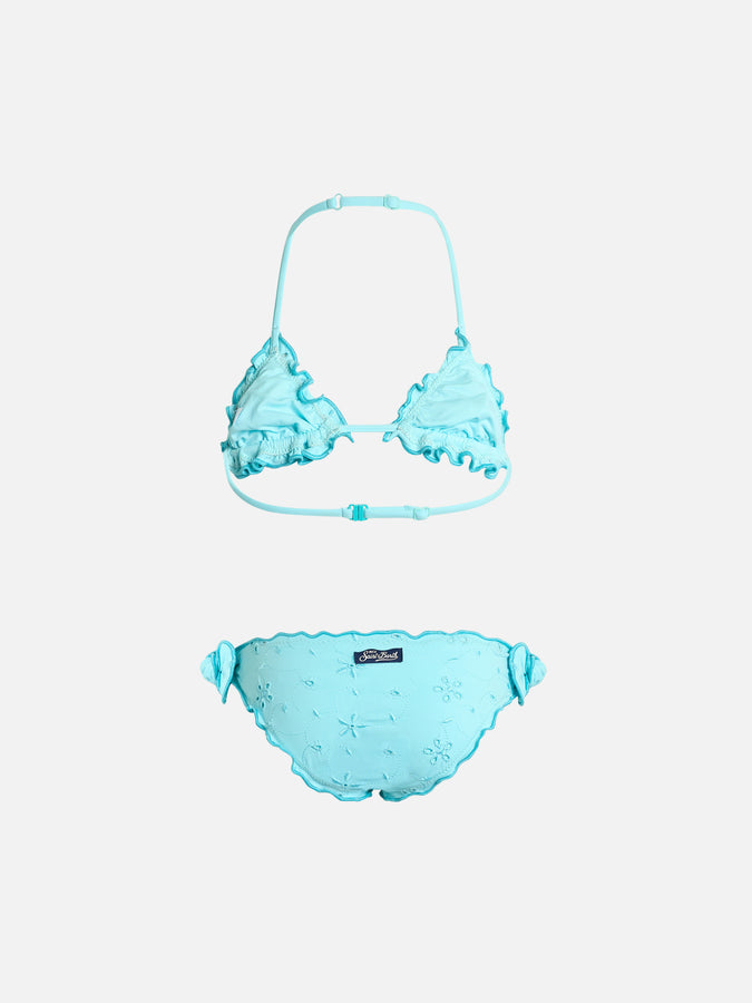 Mc2 Saint Barth Bikini Classico Triangolo Cris Da Bambina Verde Acqua Con Ricamo Sangallo