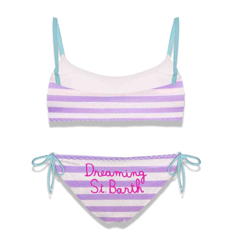 Mc2 Saint Barth Bikini Da Bambina A Bralette A Righe Con Scritta Ricamata