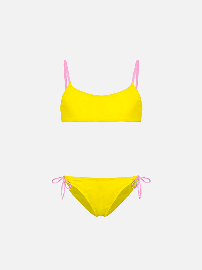 Mc2 Saint Barth Bikini da bambina a bralette con ricamo St. Barth addicted