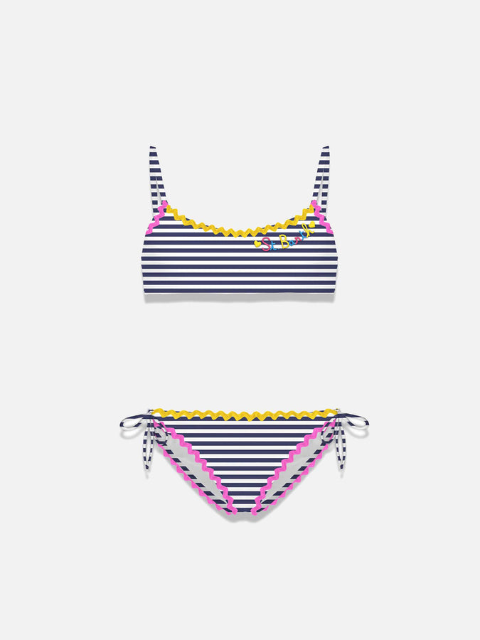 Mc2 Saint Barth Bikini da bambina a bralette con righe blu navy