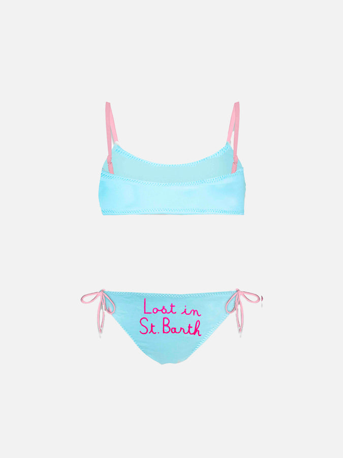 Mc2 Saint Barth Bikini Da Bambina A Bralette Con Scritta Ricamata Lost In St. Barth