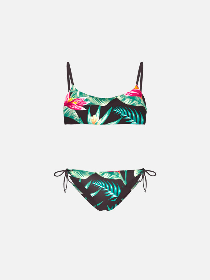 Mc2 Saint Barth Bikini da bambina a bralette con stampa Heliconia