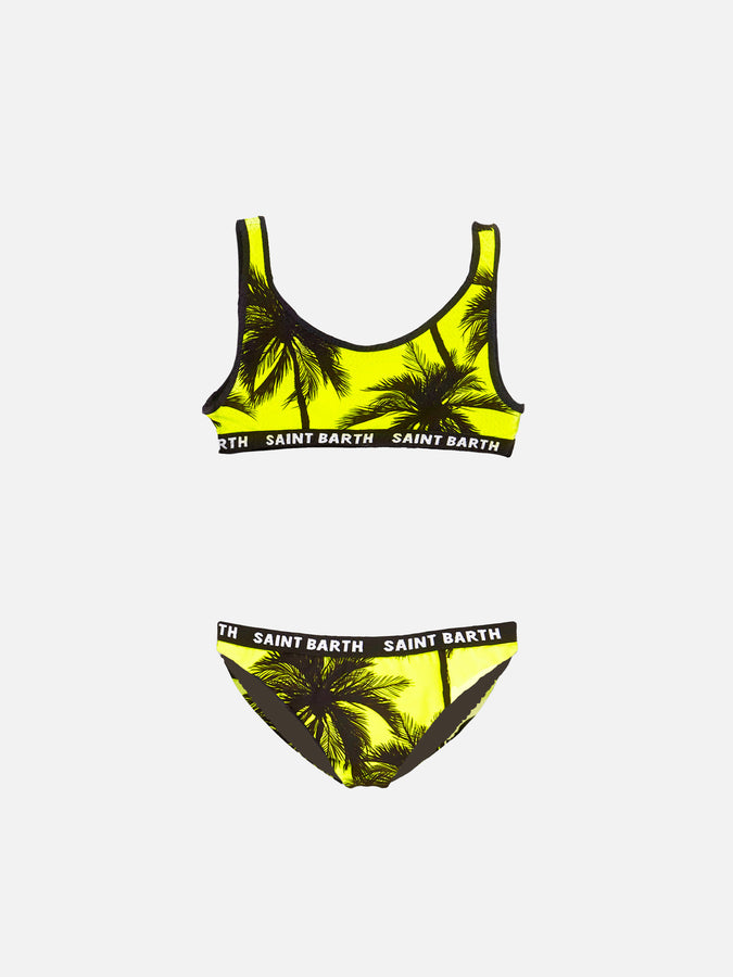 Mc2 Saint Barth Bikini da bambina a bralette con stampa palme nere