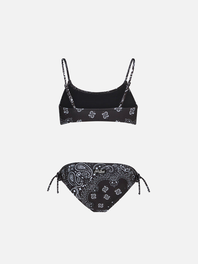 Mc2 Saint Barth Bikini Da Bambina A Bralette Nero Con Stampa Bandana