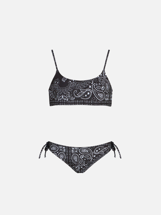 Mc2 Saint Barth Bikini da bambina a bralette nero con stampa bandana