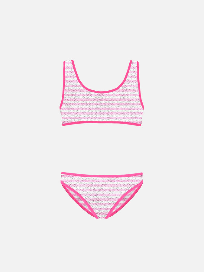 Mc2 Saint Barth Bikini da bambina a bralette rigato crinkle con piping