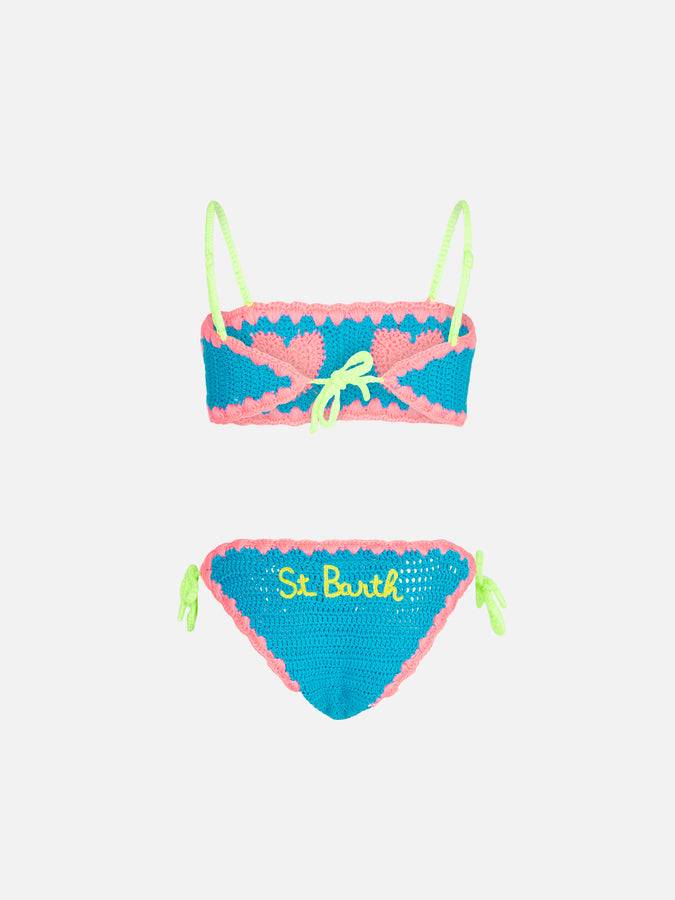 Mc2 Saint Barth Bikini Da Bambina A Fascia All'uncinetto Con Cuori