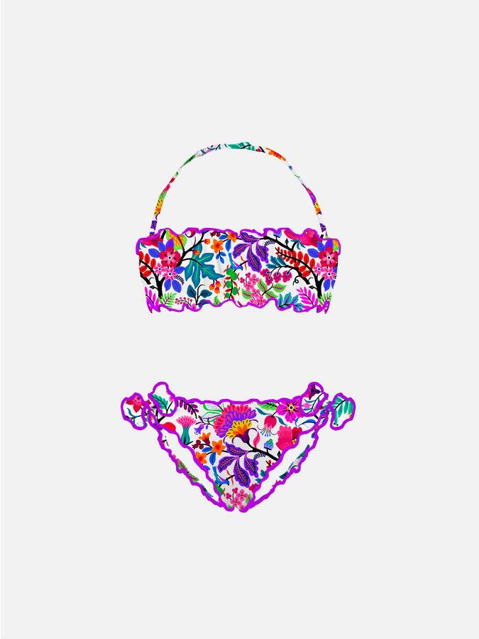 Mc2 Saint Barth Bikini da bambina a fascia con fiori multicolore