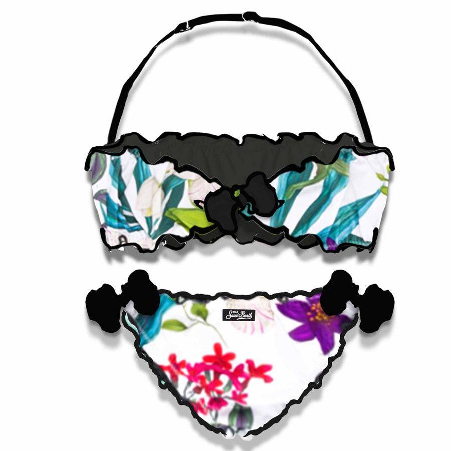 Mc2 Saint Barth Bikini Da Bambina A Fascia Con Foglie Tropicali