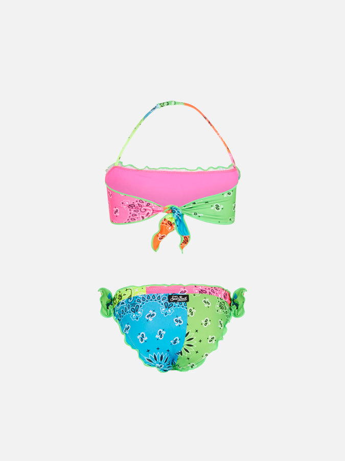 Mc2 Saint Barth Bikini Da Bambina A Fascia Con Stampa Bandana Fluo