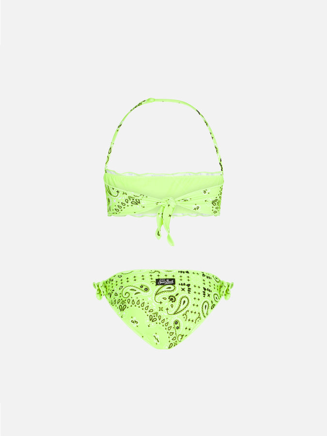 Mc2 Saint Barth Bikini Da Bambina A Fascia Con Stampa Bandana Giallo Fluo