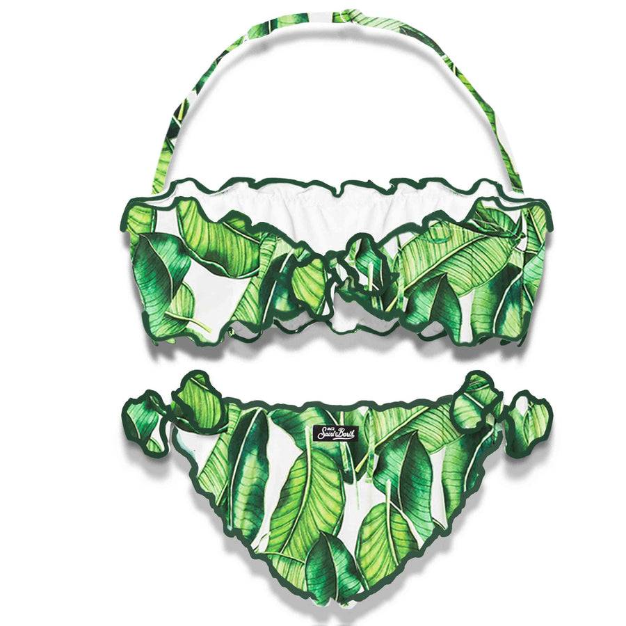 Mc2 Saint Barth Bikini Da Bambina A Fascia Con Stampa Foglie Di Banano