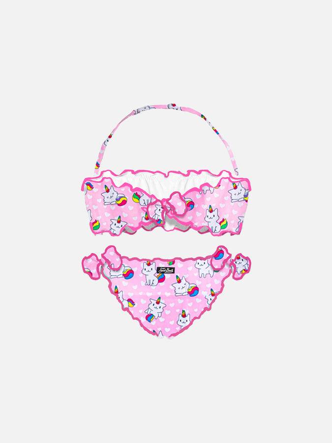 Mc2 Saint Barth Bikini Da Bambina A Fascia Con Stampa Gatto