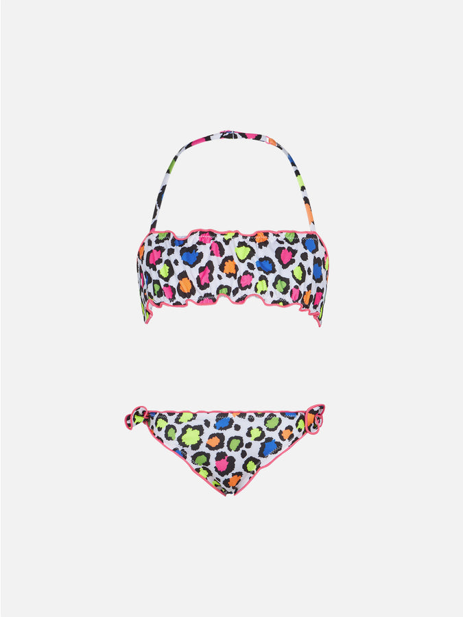 Mc2 Saint Barth Bikini da bambina a fascia con stampa leopardata