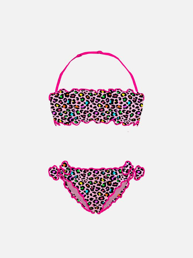 Mc2 Saint Barth Bikini da bambina a fascia con stampa leopardata