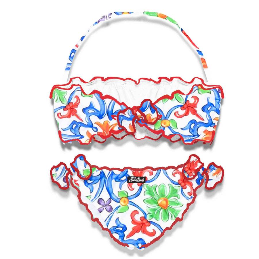 Mc2 Saint Barth Bikini Da Bambina A Fascia Con Stampa Maiolica