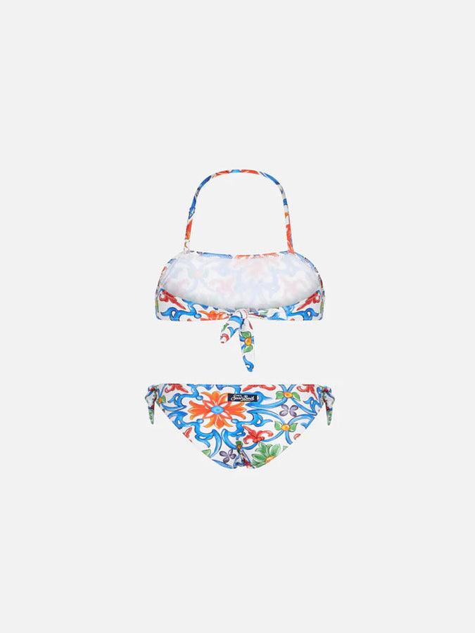 Mc2 Saint Barth Bikini Da Bambina A Fascia Con Stampa Maiolica