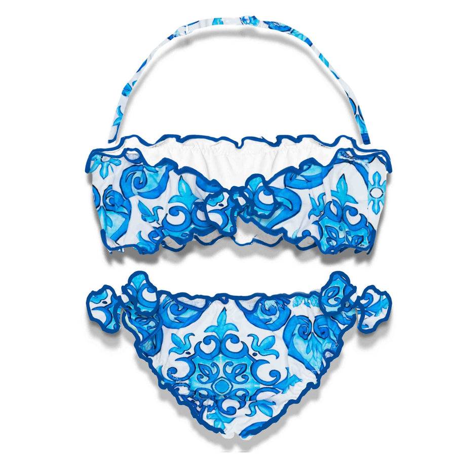 Mc2 Saint Barth Bikini Da Bambina A Fascia Con Stampa Maiolica