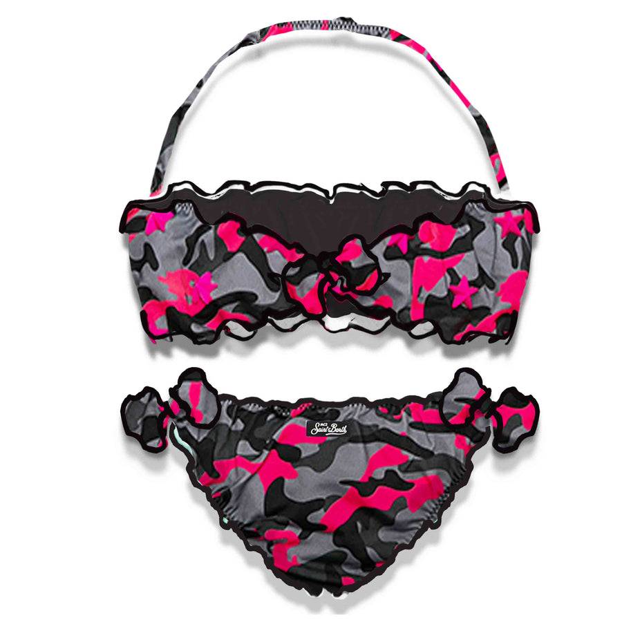 Mc2 Saint Barth Bikini Da Bambina A Fascia Con Stampa Mimetica Fucsia