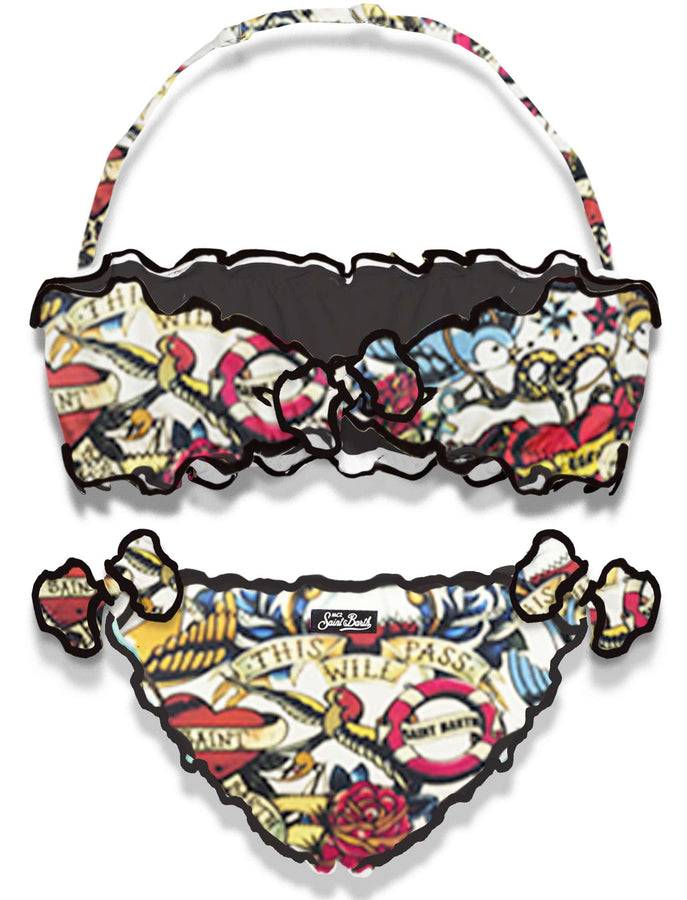 Mc2 Saint Barth Bikini Da Bambina A Fascia Con Stampa Tattoo