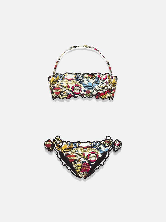 Mc2 Saint Barth Bikini da bambina a fascia con stampa tattoo