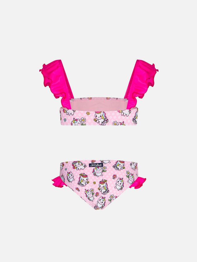 Mc2 Saint Barth Bikini Da Bambina A Fascia Con Volant E Stampa Unicorni