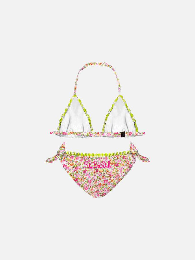 Mc2 Saint Barth Bikini Da Bambina A Triangolo A Fiori | Realizzato Con Tessuto Liberty