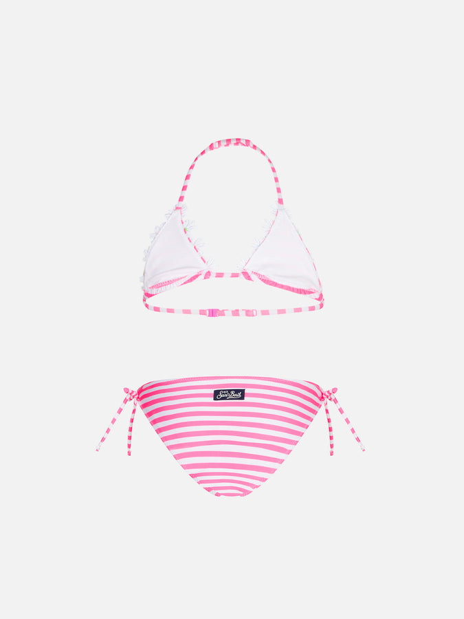 Mc2 Saint Barth Bikini Da Bambina A Triangolo Con Righe Rosa Fluo