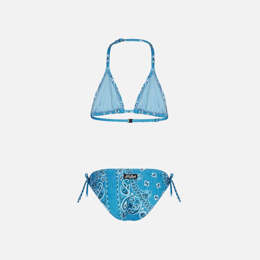 Mc2 Saint Barth Bikini Da Bambina A Triangolo Con Stampa Bandana In Denim