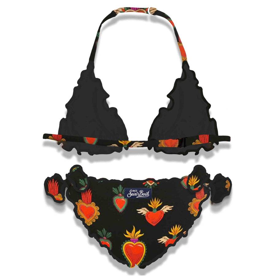 Mc2 Saint Barth Bikini Da Bambina A Triangolo Con Stampa Cuori Sacri
