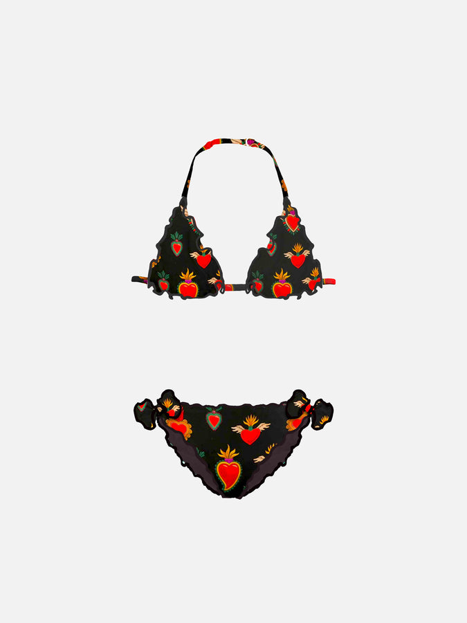 Mc2 Saint Barth Bikini da bambina a triangolo con stampa cuori sacri