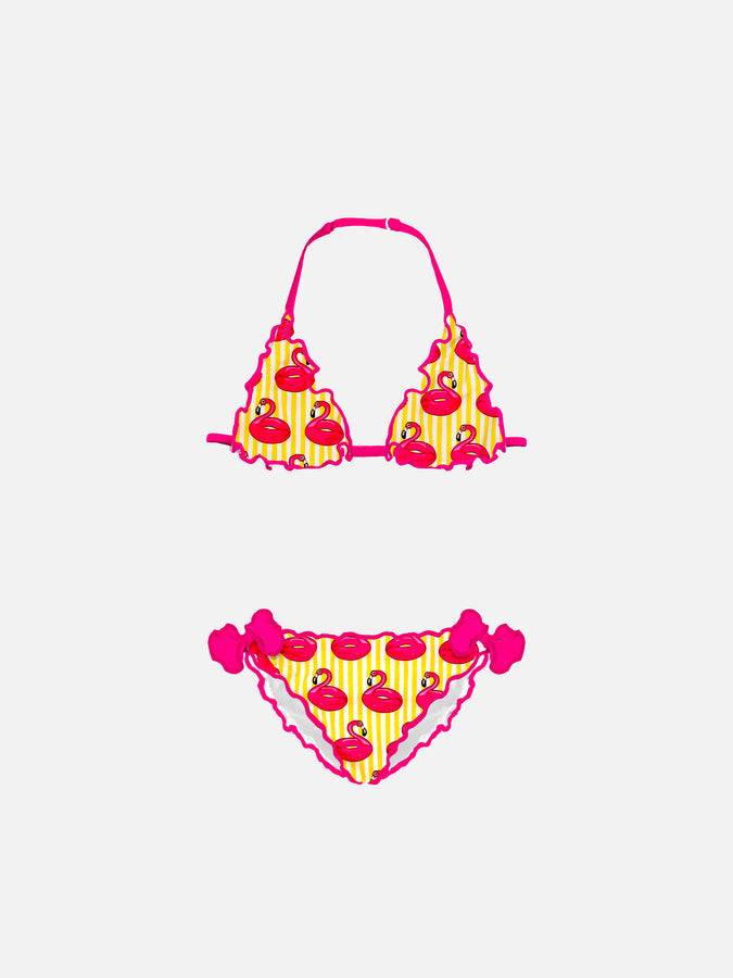 Mc2 Saint Barth Bikini da bambina a triangolo con stampa fenicotteri