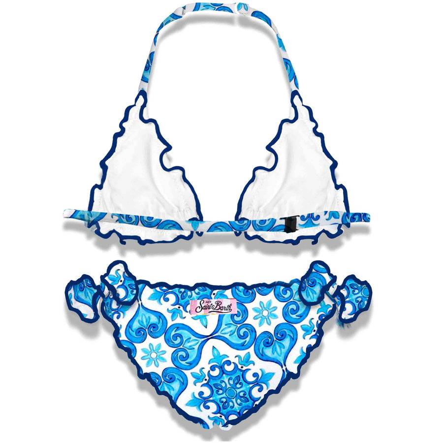 Mc2 Saint Barth Bikini Da Bambina A Triangolo Con Stampa Maiolica