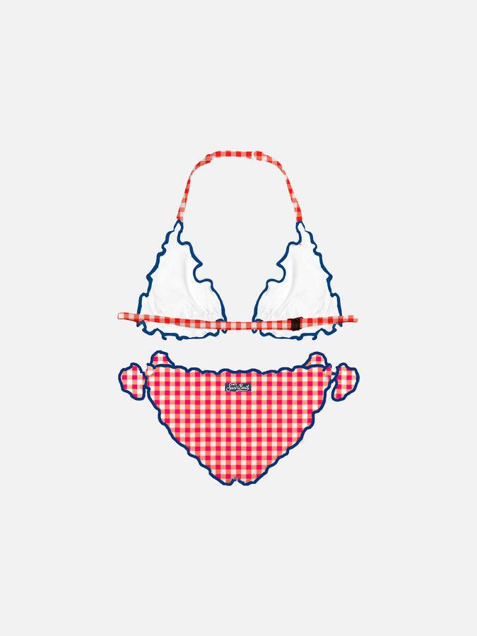 Mc2 Saint Barth Bikini Da Bambina A Triangolo Con Stampa Vichy Rossi