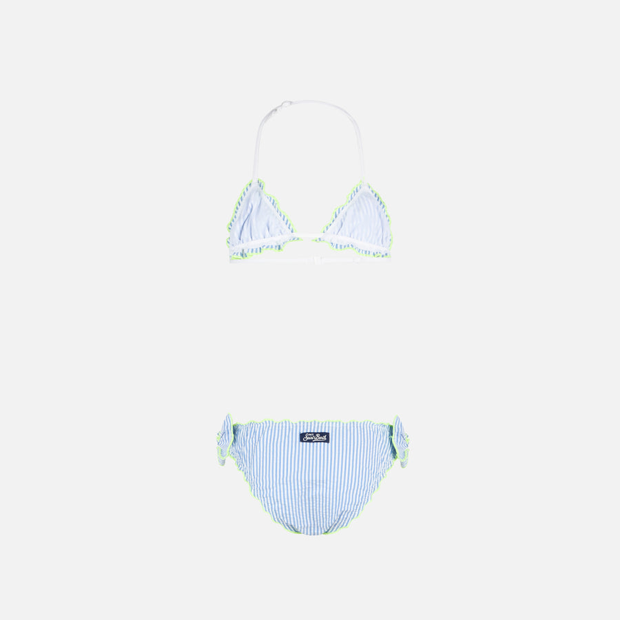 Mc2 Saint Barth Bikini Da Bambina A Triangolo In Seersucker Con Righe