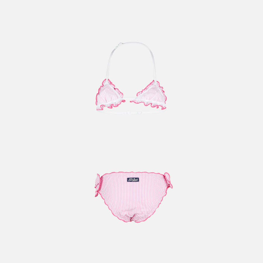 Mc2 Saint Barth Bikini Da Bambina A Triangolo In Seersucker Con Righe