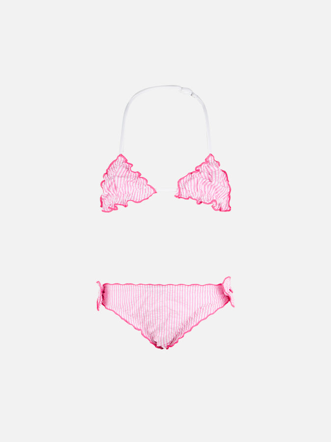 Mc2 Saint Barth Bikini da bambina a triangolo in seersucker con righe