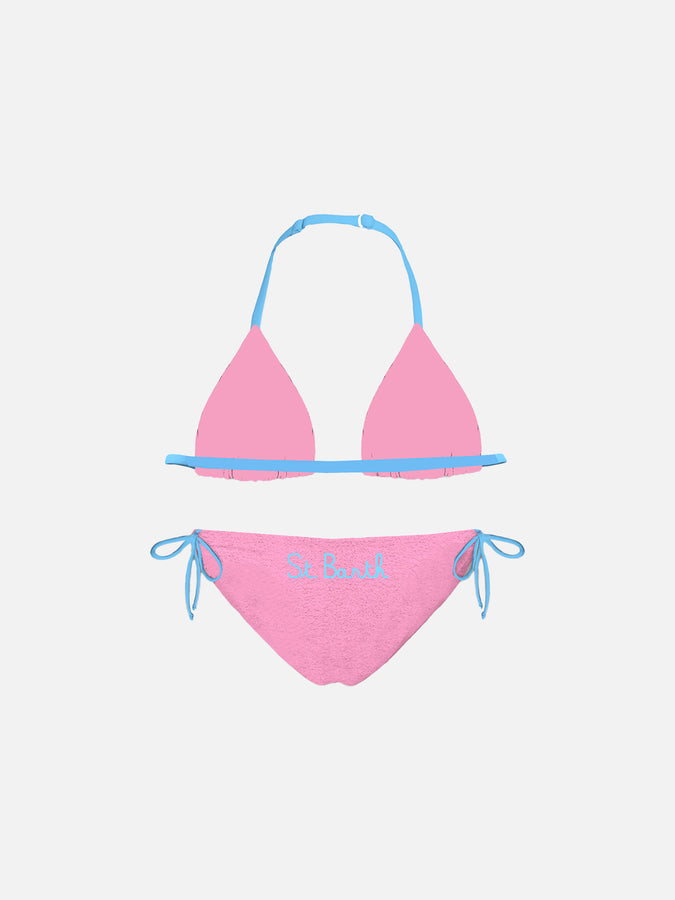 Mc2 Saint Barth Bikini Da Bambina A Triangolo Rosa Con Piping