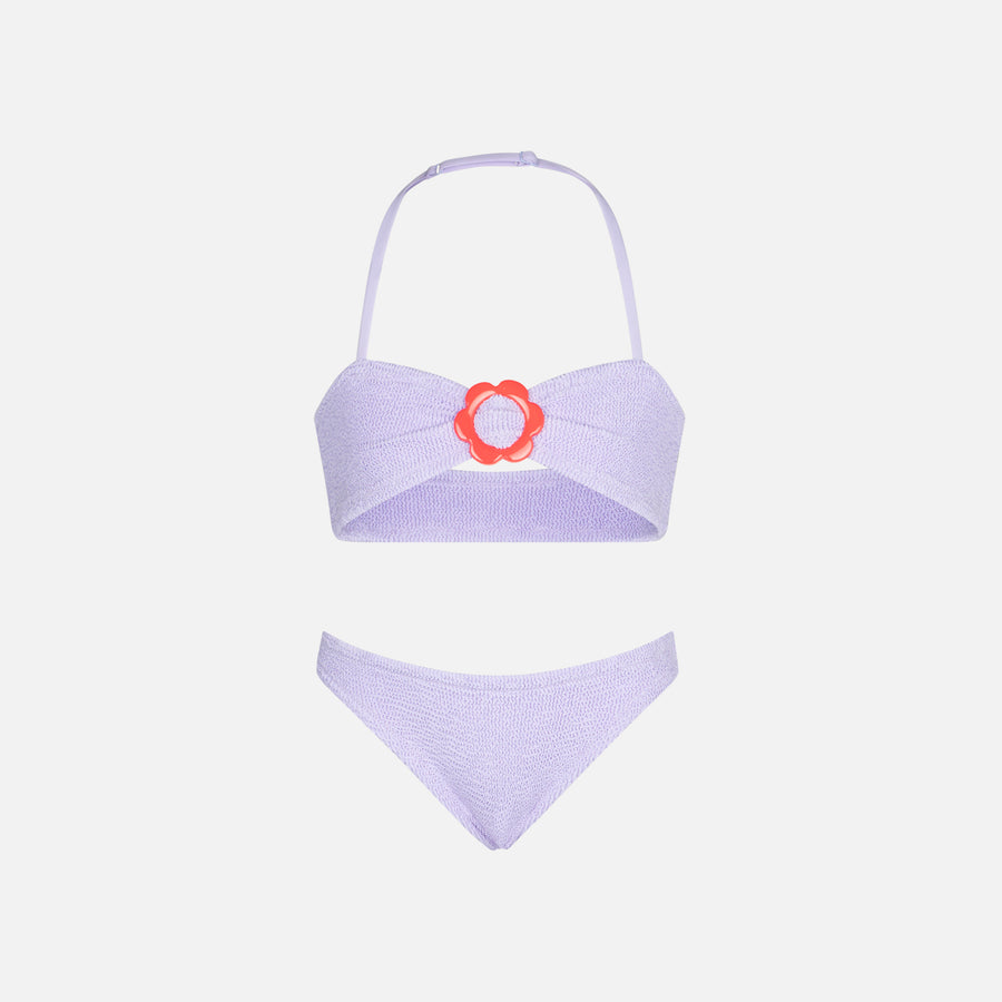 Mc2 Saint Barth Bikini da bambina lilla crinkle con anello fiore