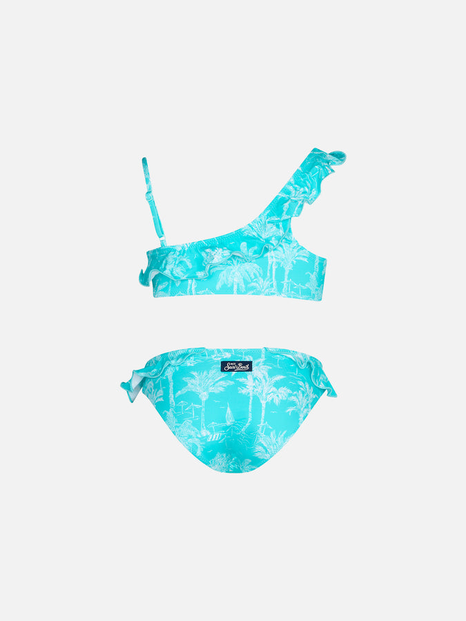 Mc2 Saint Barth Bikini Da Bambina Monospalla In Toile De Jouy Con Volant