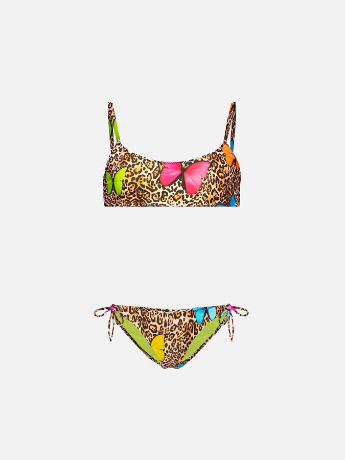 Mc2 Saint Barth Bikini da bambina stampa animalier con farfalle