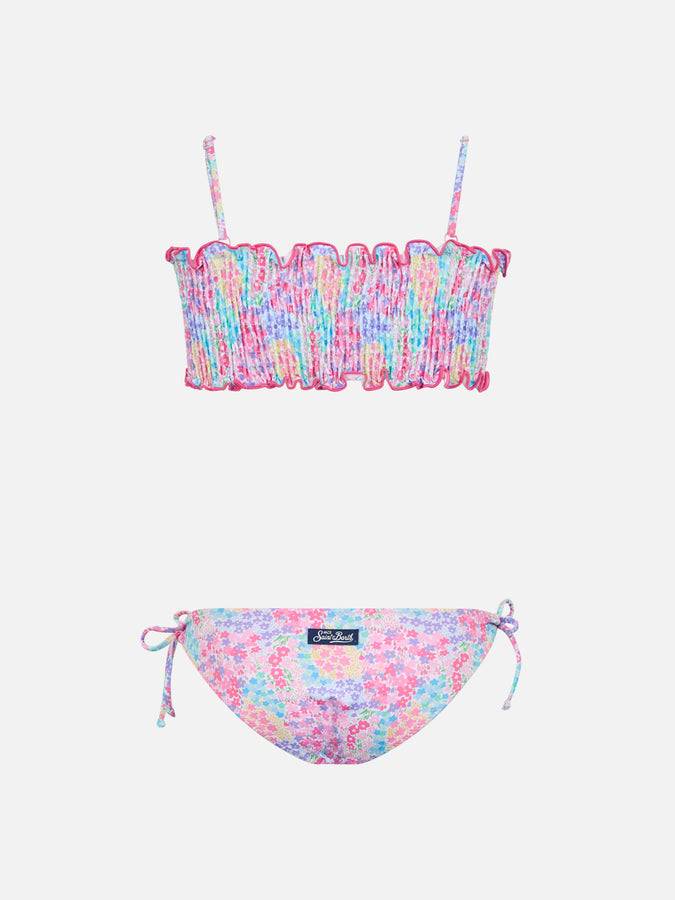 Mc2 Saint Barth Bikini Da Bambina Tilly Con Ricamo Punto Smock E Stampa Fiori