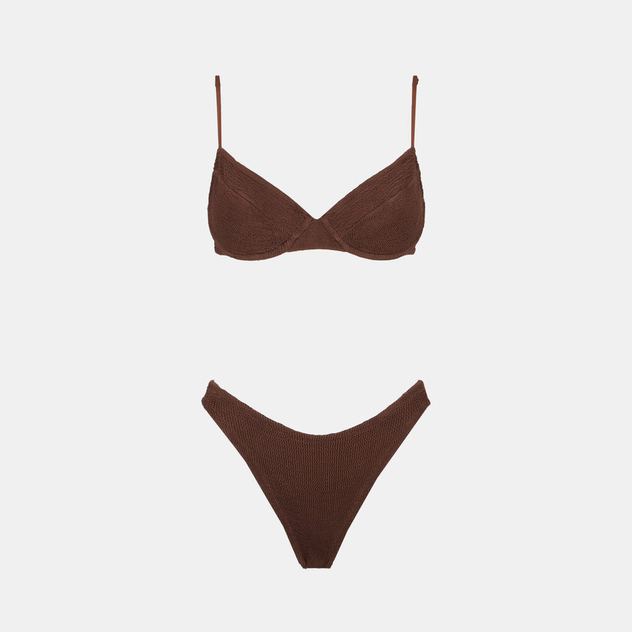 Mc2 Saint Barth Bikini Da Donna A Bralette Con Ferretto Marrone Crinkle