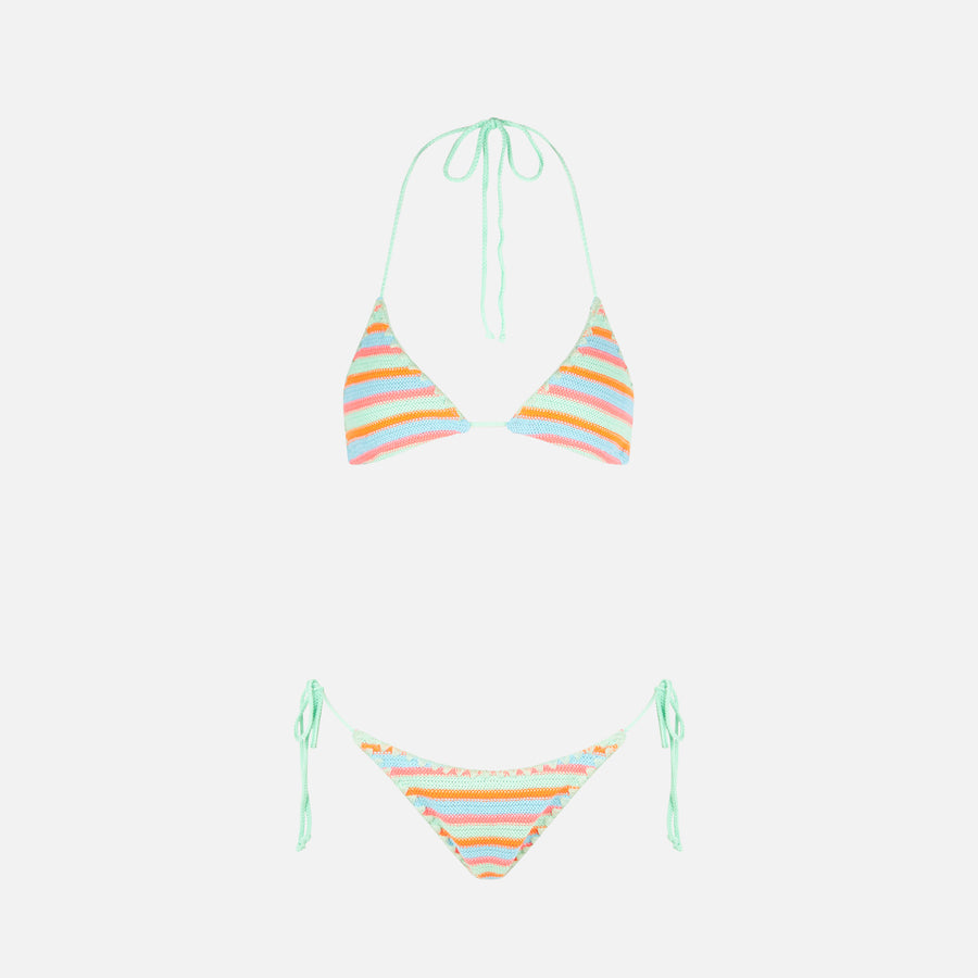 Mc2 Saint Barth Bikini Da Donna A Triangolo A Righe All'uncinetto