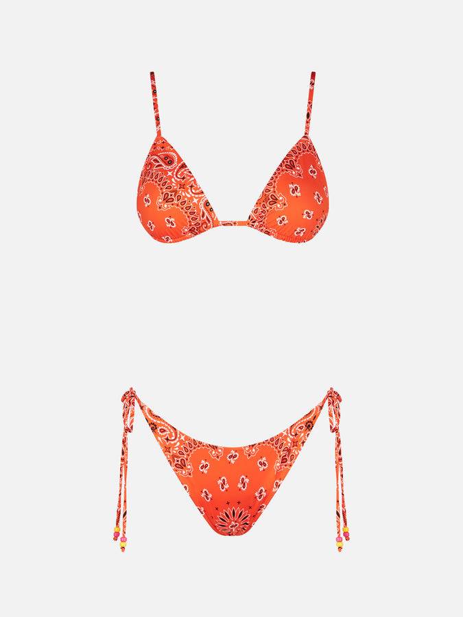 Mc2 Saint Barth Bikini Da Donna A Triangolo Arancione Con Stampa Bandana
