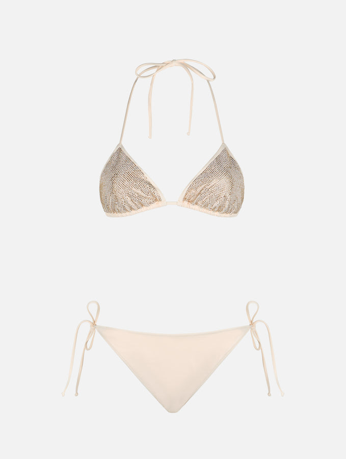 Mc2 Saint Barth Bikini Da Donna A Triangolo Beige Con Strass