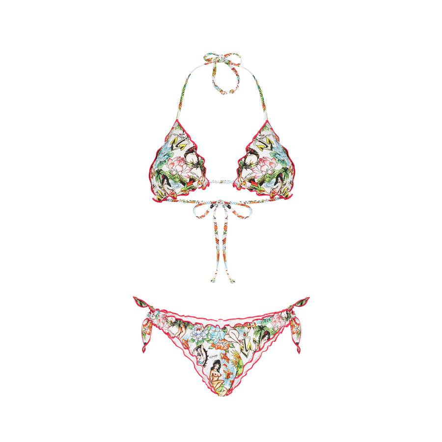Mc2 Saint Barth Bikini Da Donna A Triangolo Con Slip Sgambato Stampa Tattoo