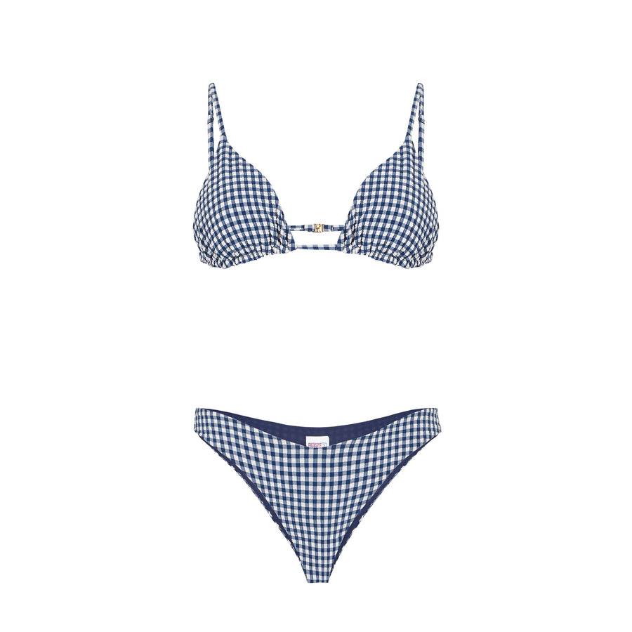 Mc2 Saint Barth Bikini Da Donna A Triangolo Crinkle Con Stampa Vichy Blu