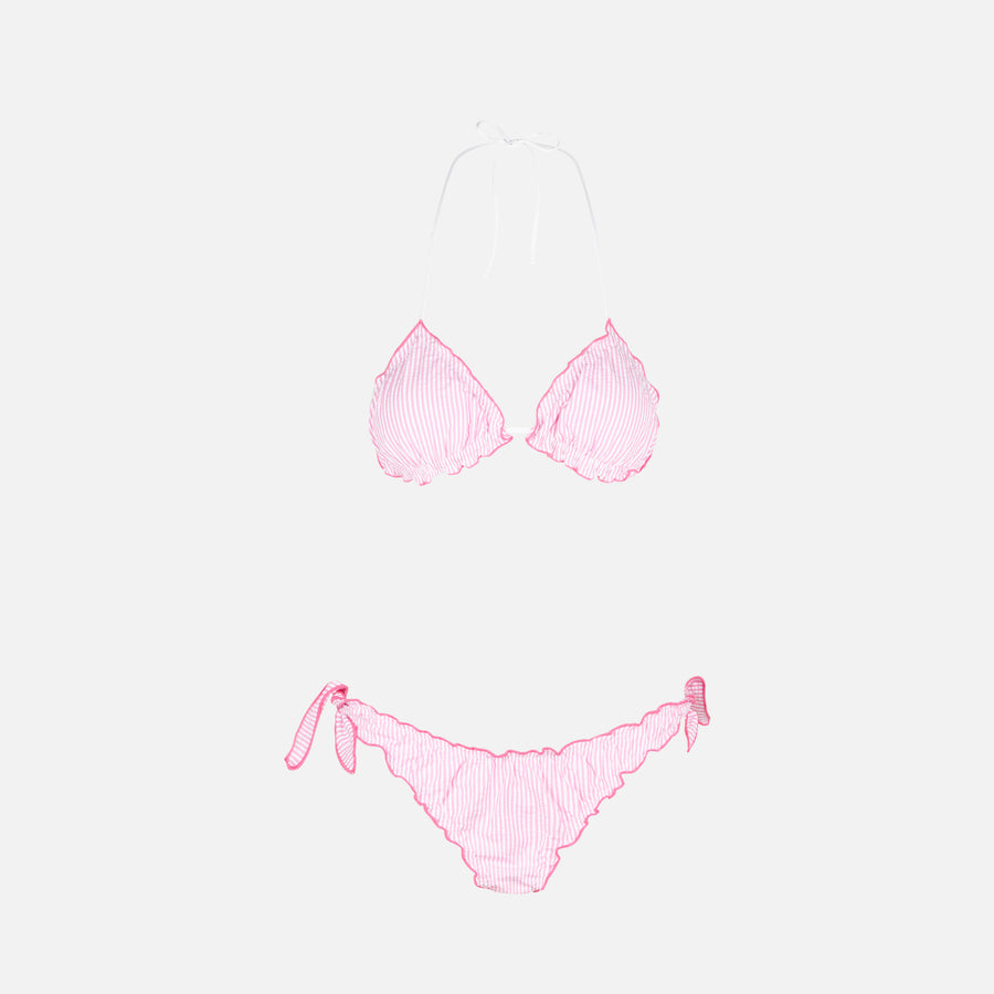 Mc2 Saint Barth Bikini Da Donna A Triangolo In Seersucker Con Stampa A Righe